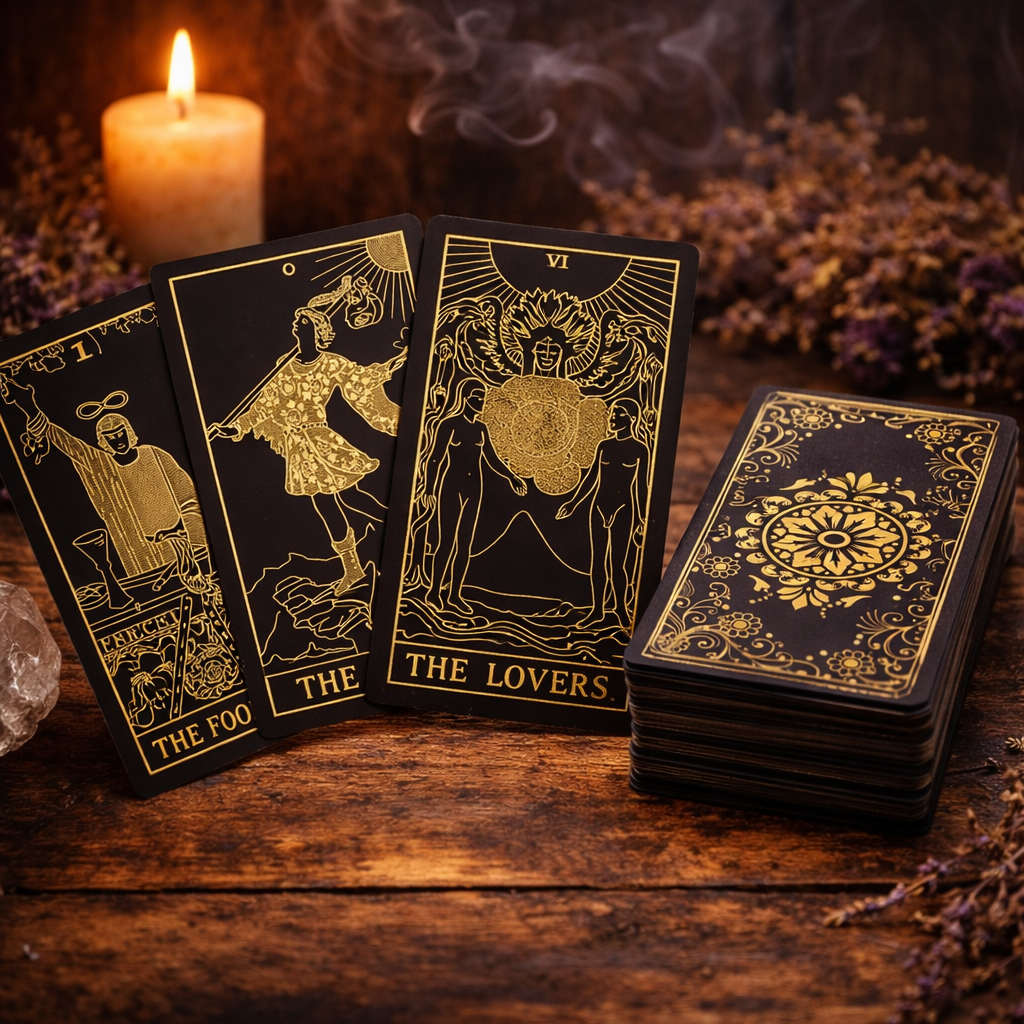 Tarot de color Dorado con Libro - Caja de Regalo