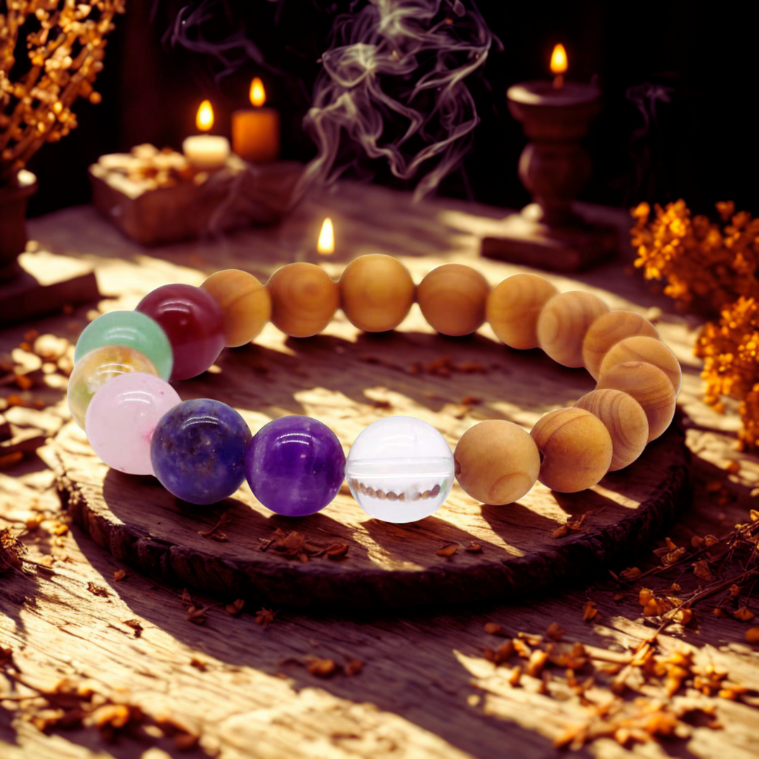 Pulsera de Cedro y Piedras- Chakras ( 8 modelos )