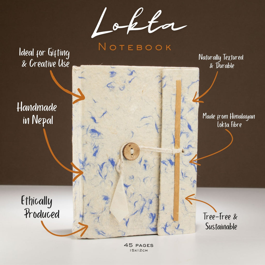 Cuaderno de algodón azul mixto Lokta grande (15x12 cm) - 45 hojas