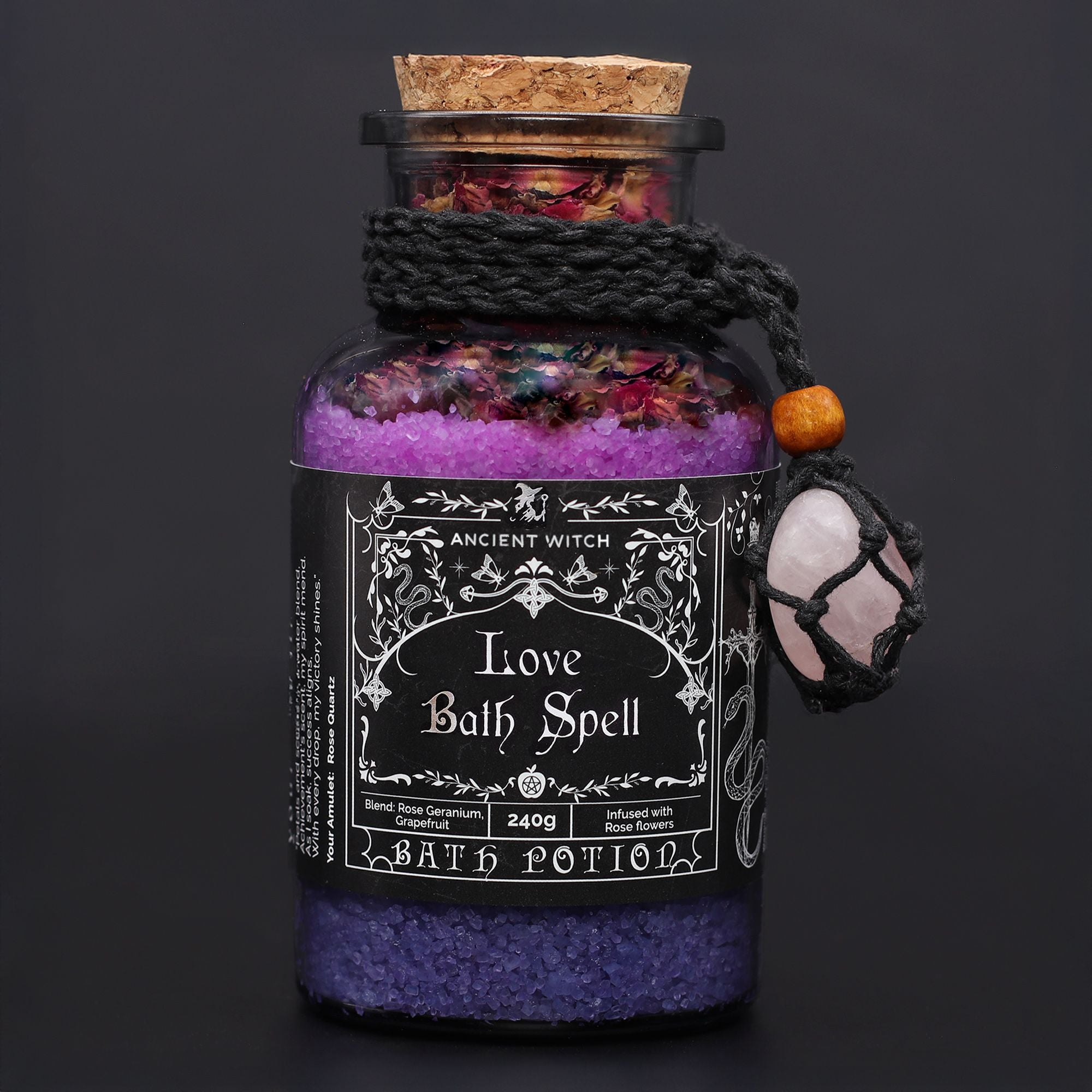 Poción Antiguo Hechizo de Baño de Bruja y amuleto de cristal de cuarzo rosa - Amor