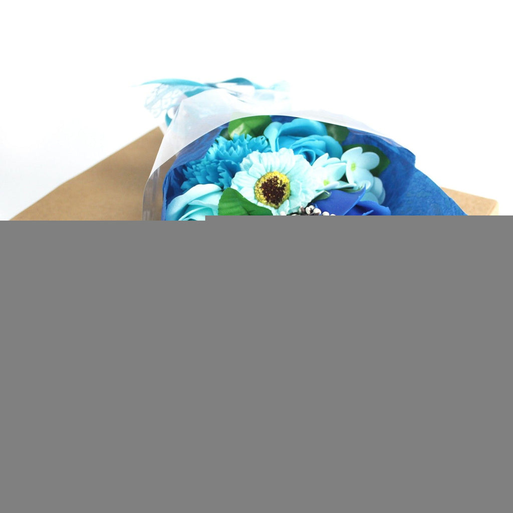 Bouquet flores jabón en caja - azul