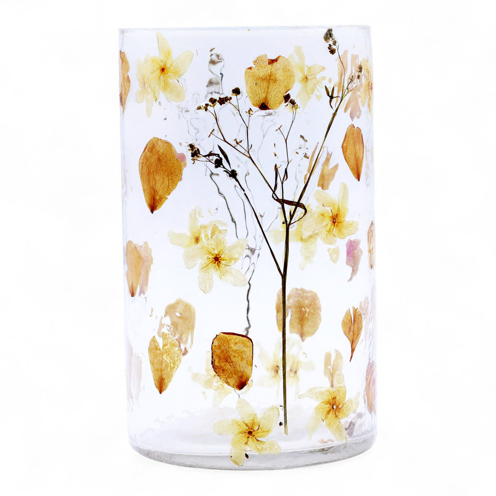 Portavelas jarrón alto de Vidrio floral natural - Rosa (19x11 cm)