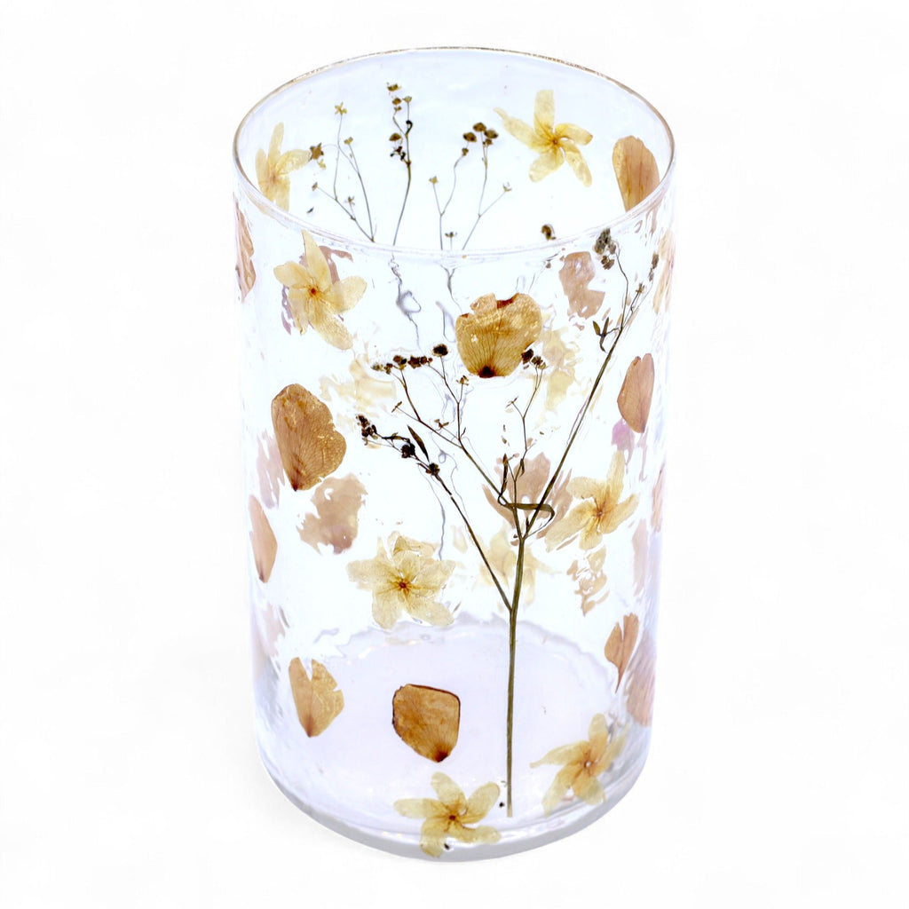 Portavelas jarrón alto de Vidrio floral natural - Rosa (19x11 cm)