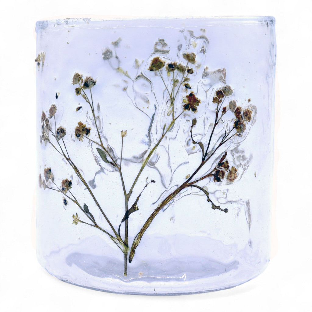 Portavelas recto de Vidrio floral natural - Margarita  - (8x8 cm)