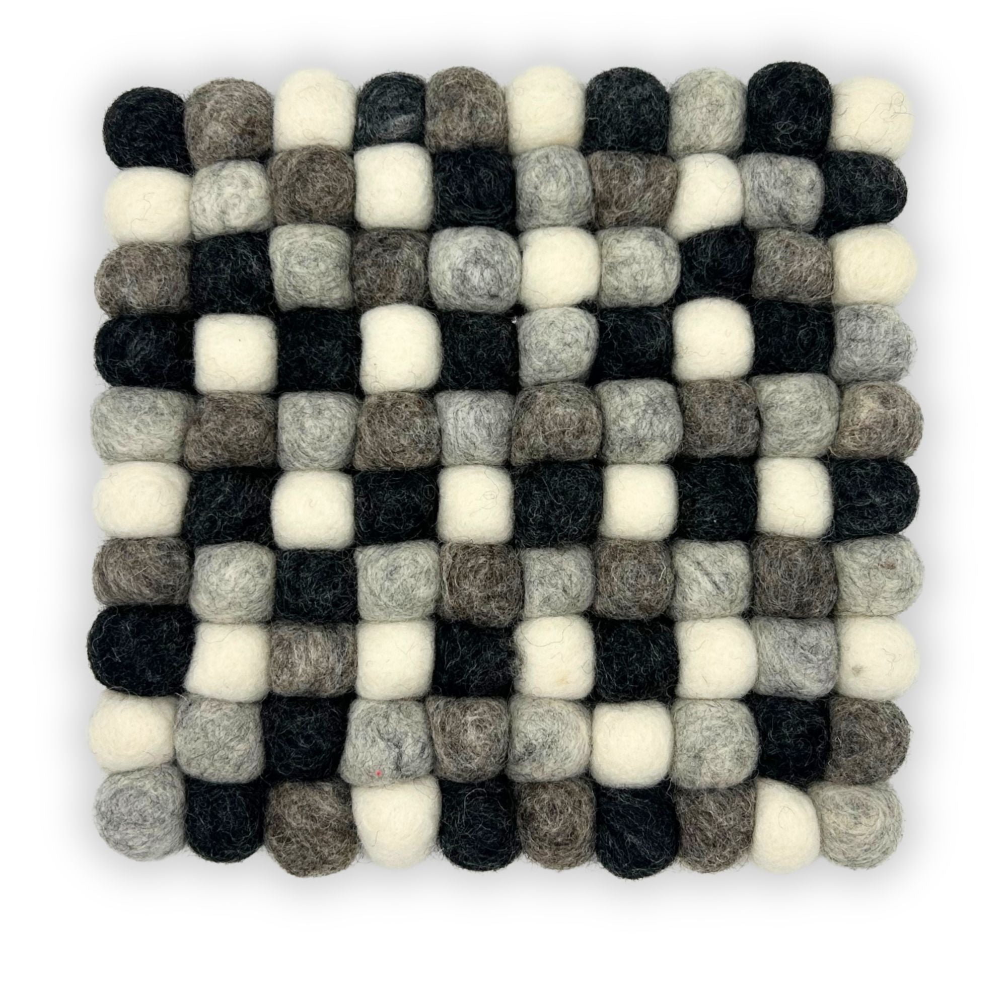Mantel individual cuadrado de bolas de fieltro - 20 cm, color gris multicolor