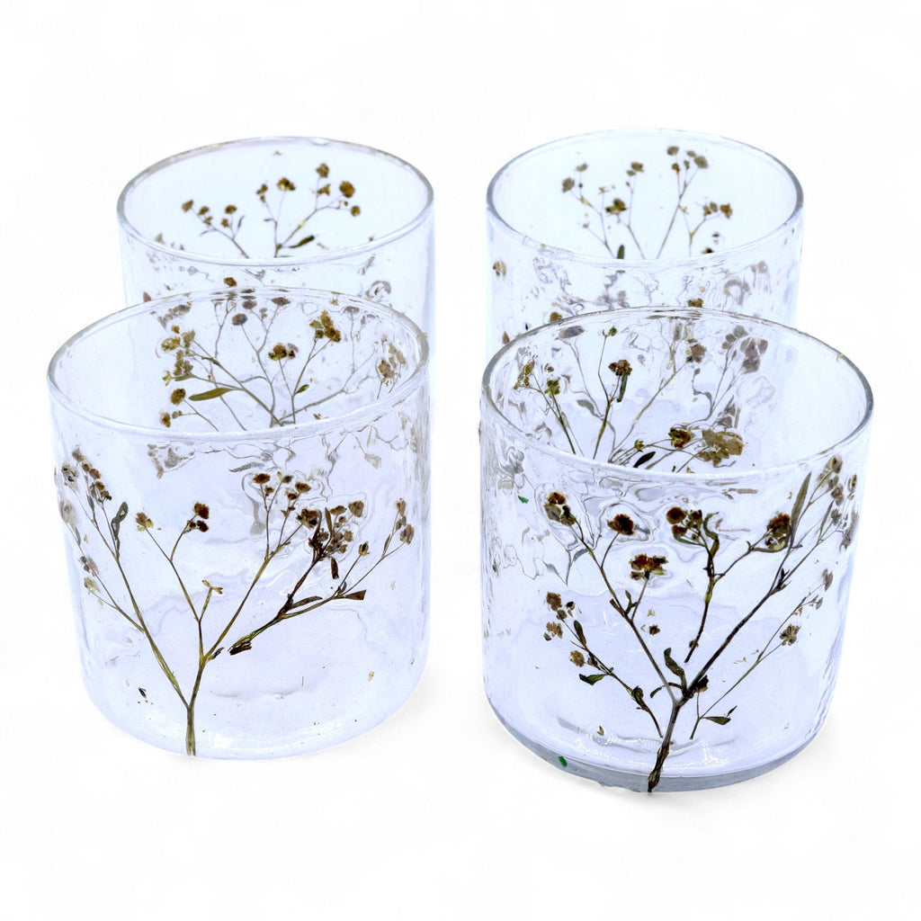 Portavelas recto de Vidrio floral natural - Margarita  - (8x8 cm)