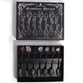 Juego de 7 Cucharas de Bruja de Cristal de Piedra Preciosa de Plata Oscura