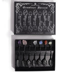 Juego de 7 Cucharas de Bruja de Cristal de Piedra Preciosa de Plata Oscura