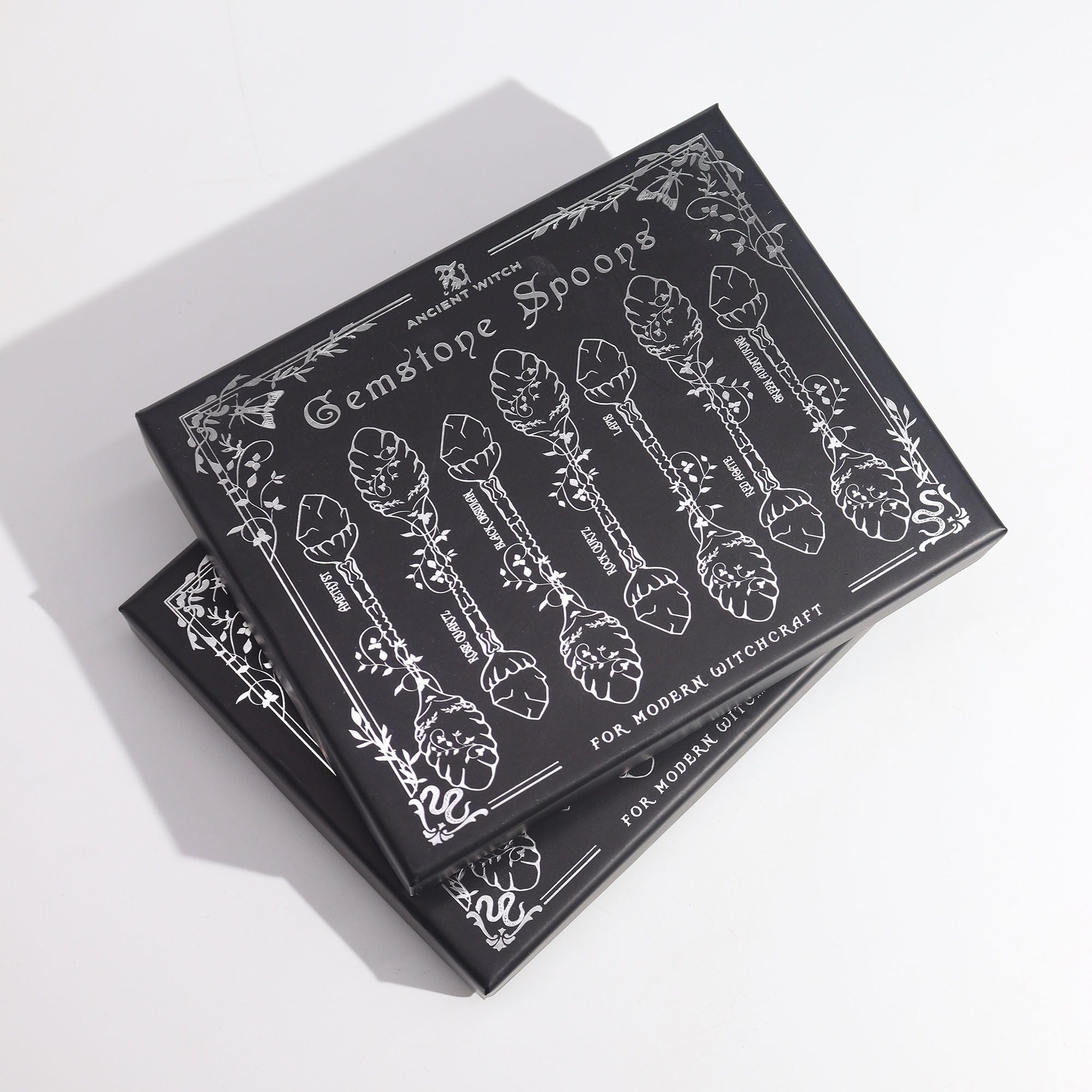Set de 7 Cucharas de Bruja de Cristal con Piedra Preciosa de Bronce