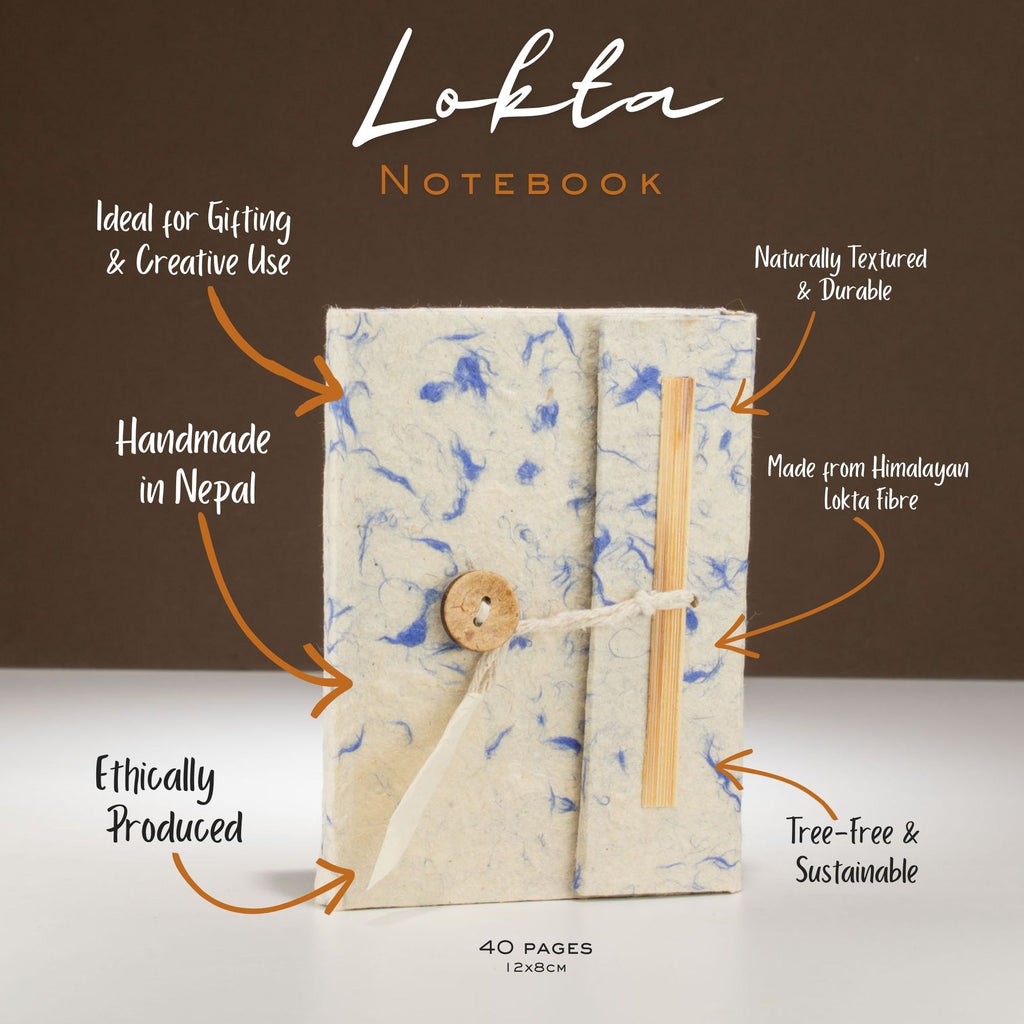 Cuaderno grande de algodón azul mixto Mini Lokta (12x8cm) 40 hojas
