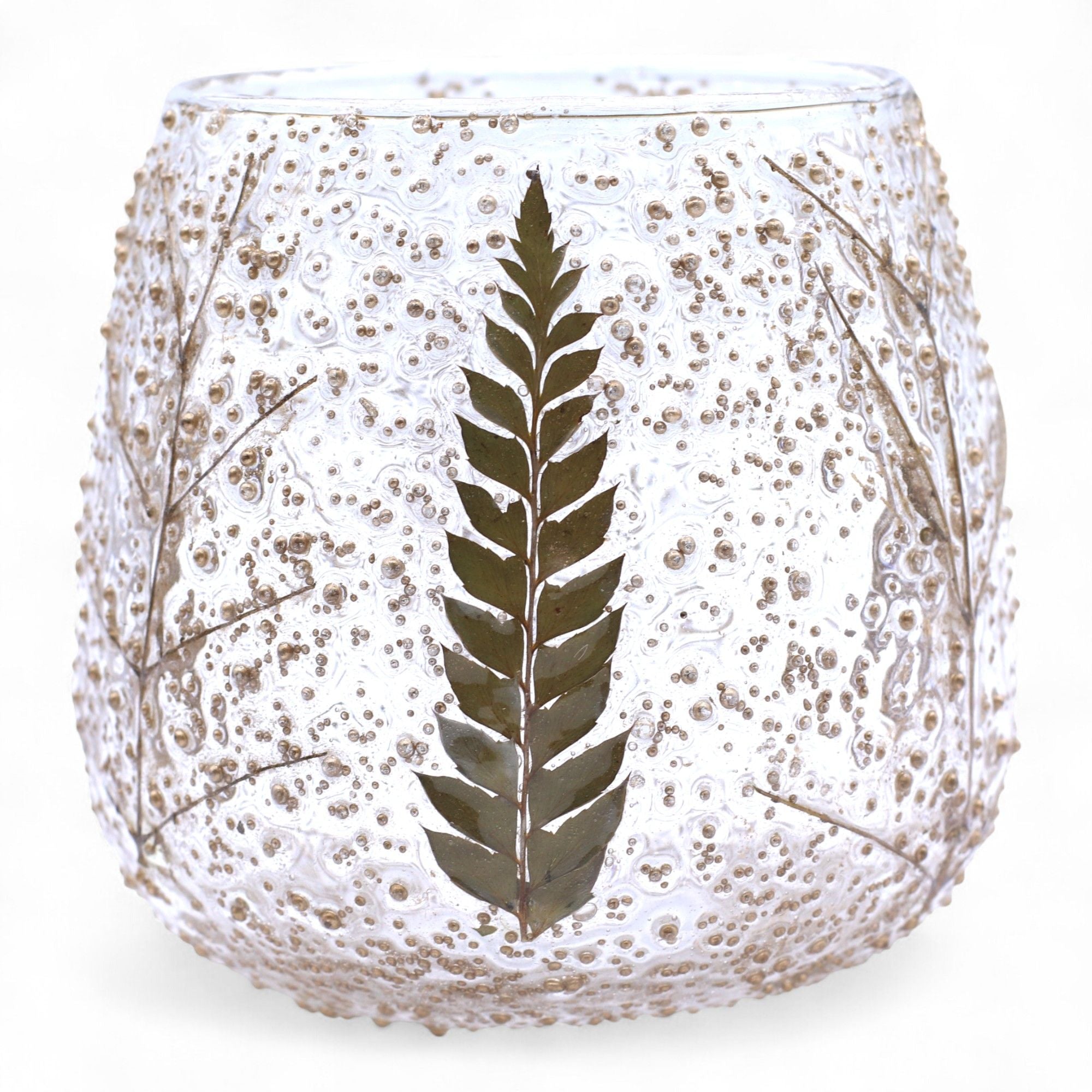 Portavelas recto de Vidrio floral natural - Pino (10x9cm)