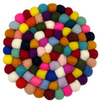 Mantel individual redondo de bolas de fieltro - 20 cm multicolor