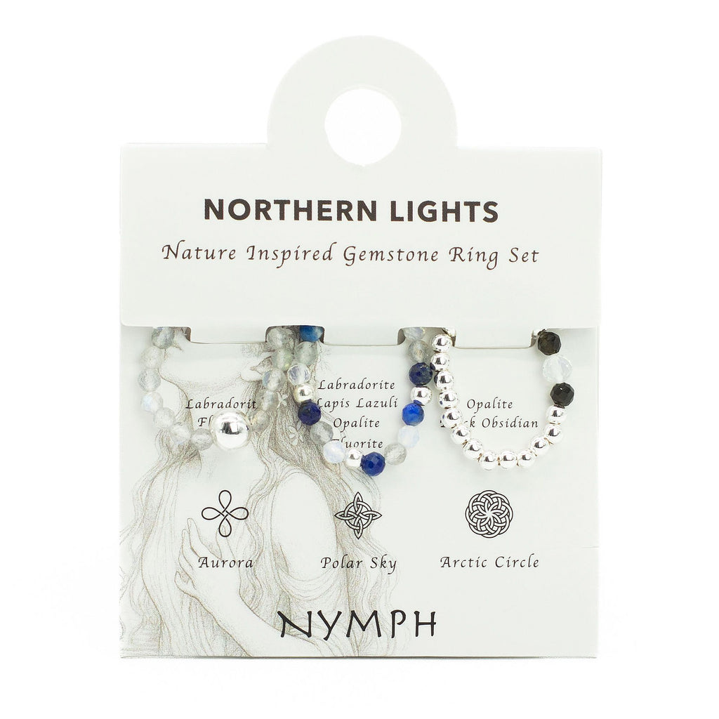 Conjunto de anillos con gema de espíritu ninfa - Auroras boreales
