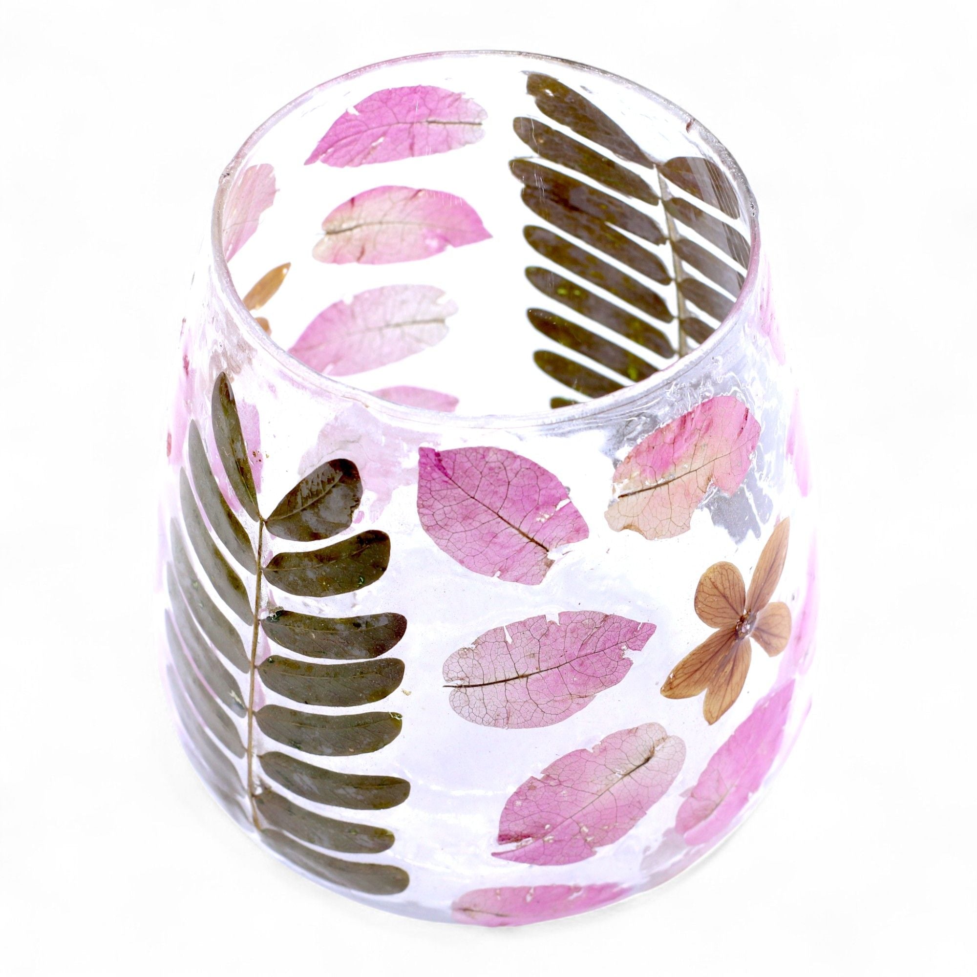 Portavelas de Cristal con Flores Prensadas – Decoración Natural ( 12 modelos diferentes )