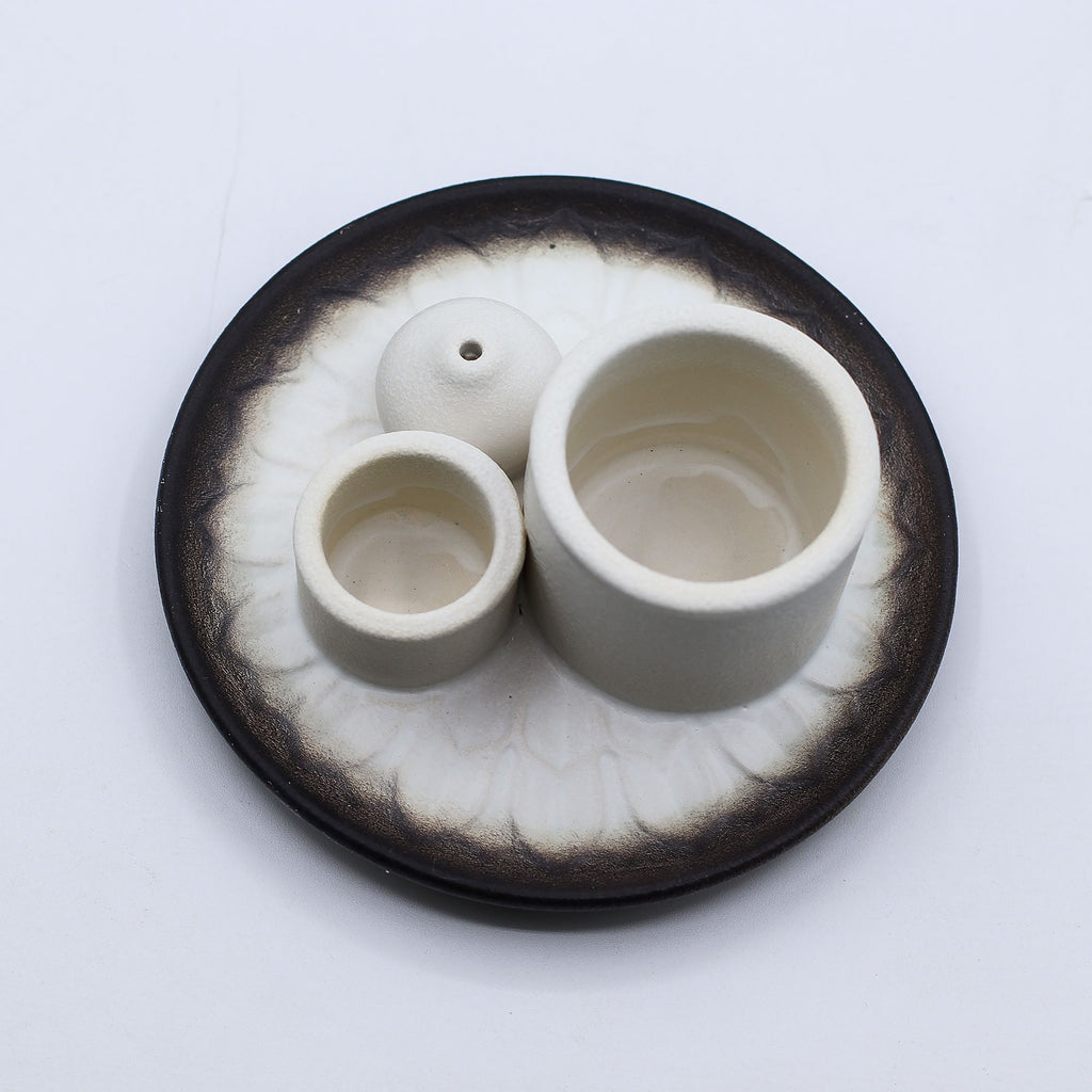 Soporte cerámico para Palo Santo e Incienso - Mandala - Blanco y Gris