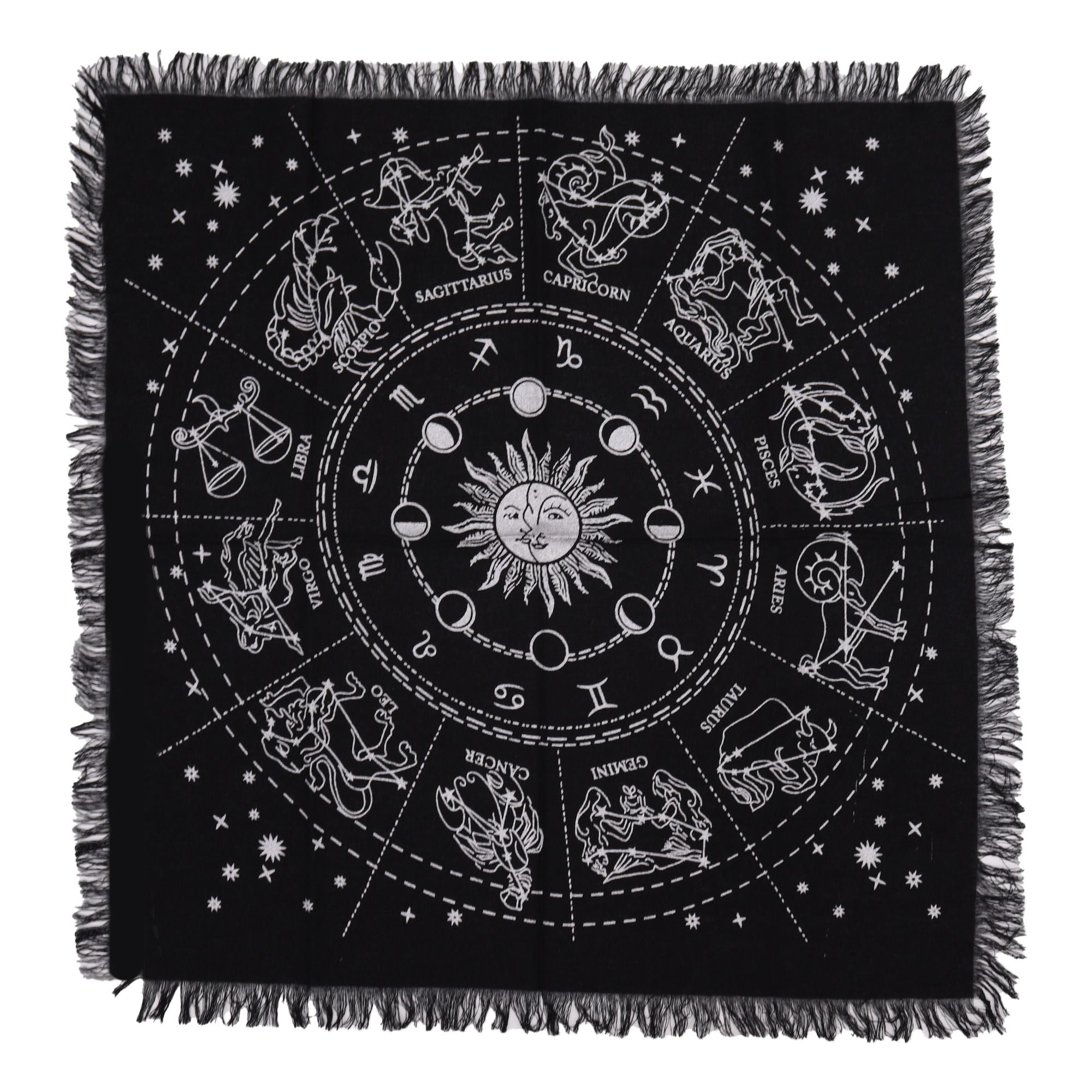 Mantel de altar esotérico con flecos - Horóscopo