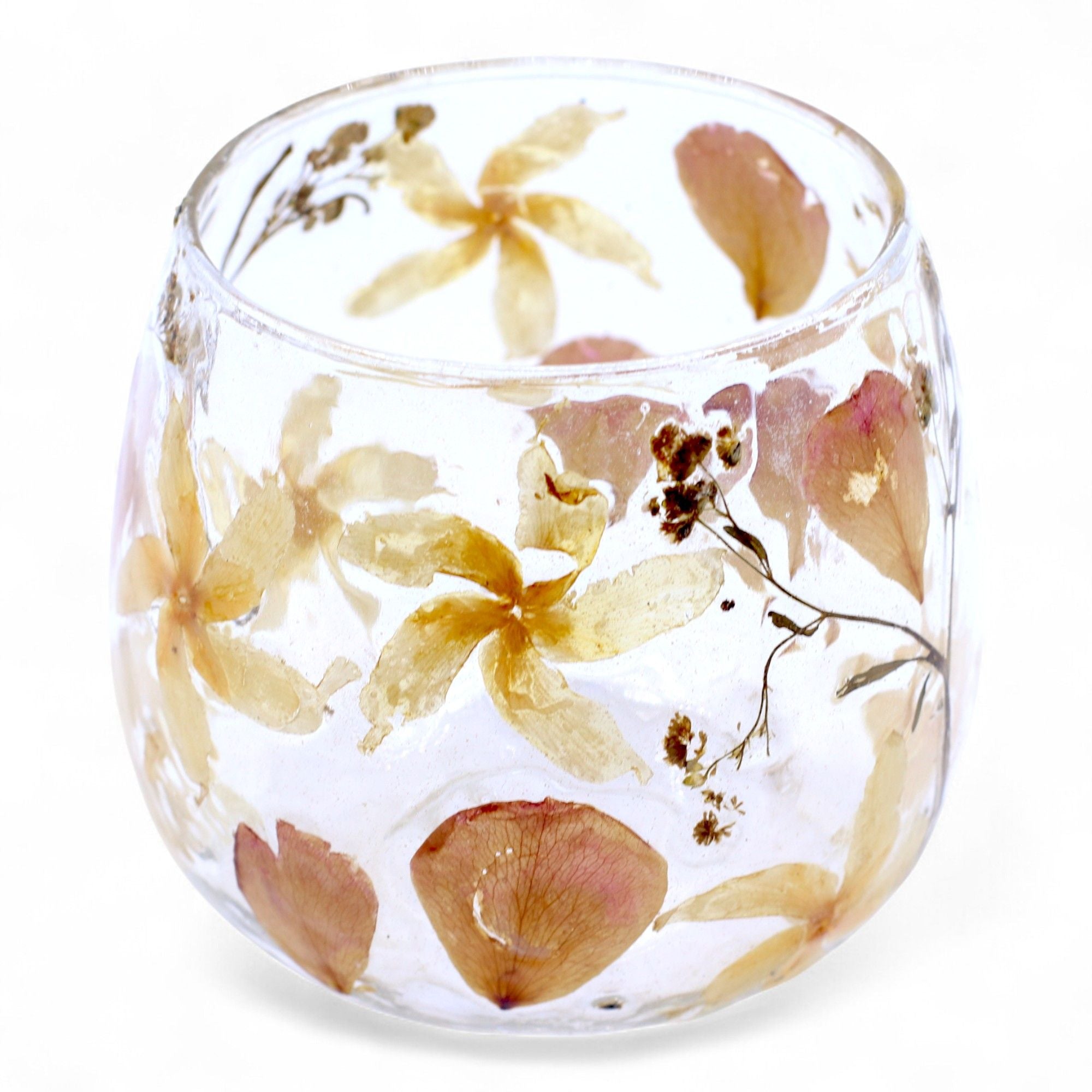 Portavelas de Cristal con Flores Prensadas – Decoración Natural ( 12 modelos diferentes )