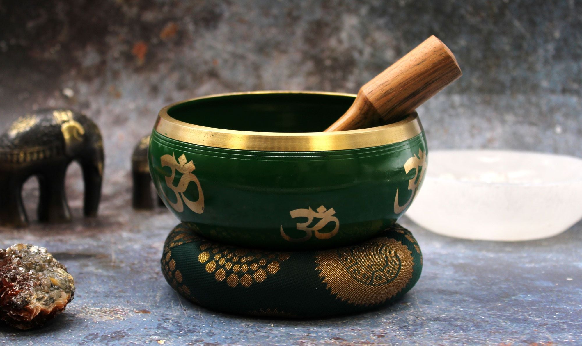 Juego de Cuenco Tibetano Lrg - Árbol de la vida - Verde 14cm