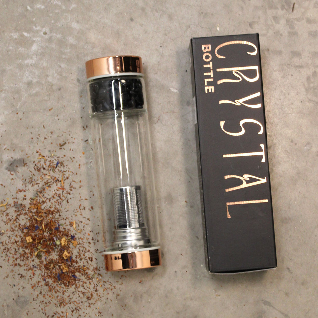 Botella de cristal para te  - oro rosa - Jasper rojo