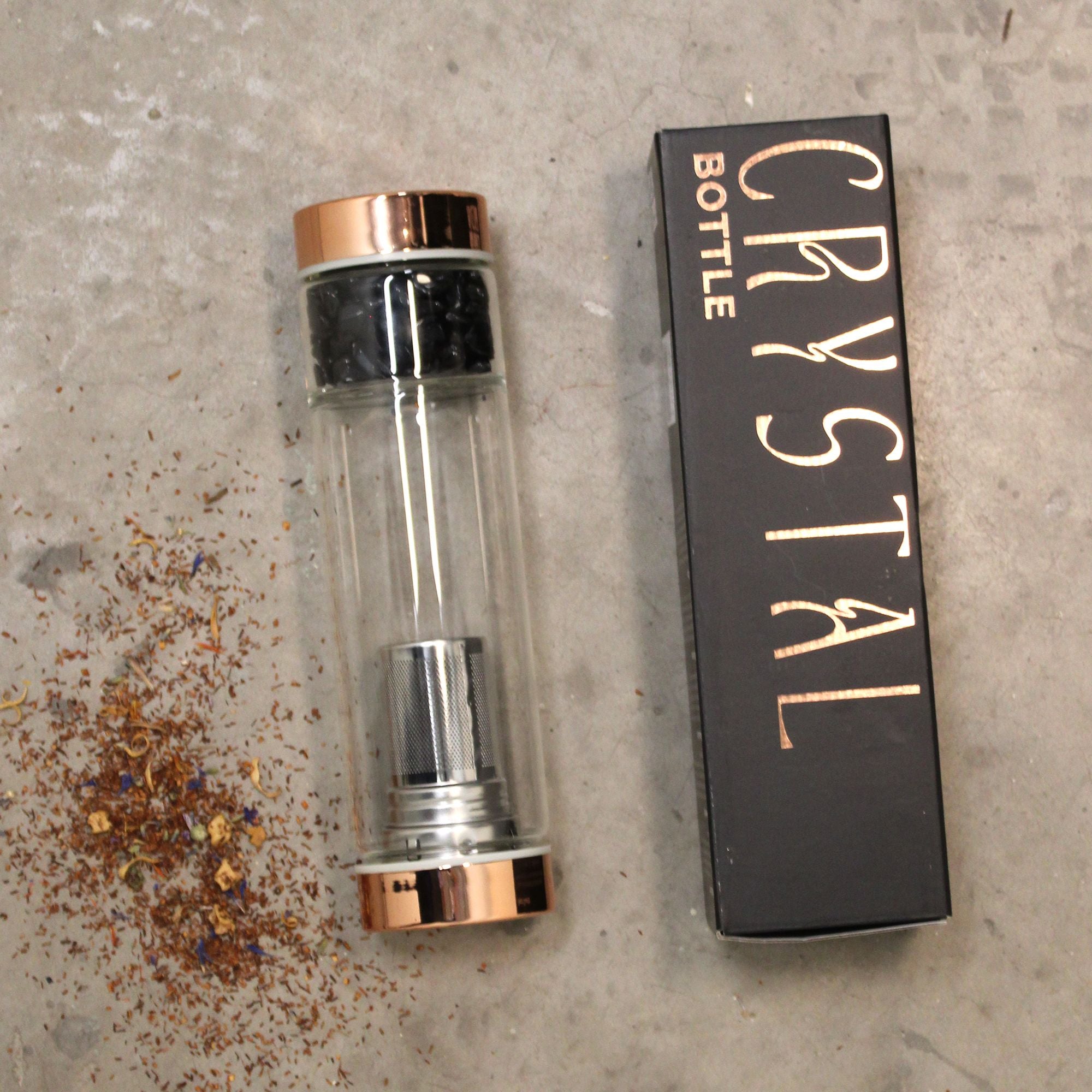 Botella de cristal para te  - oro rosa - Jasper rojo