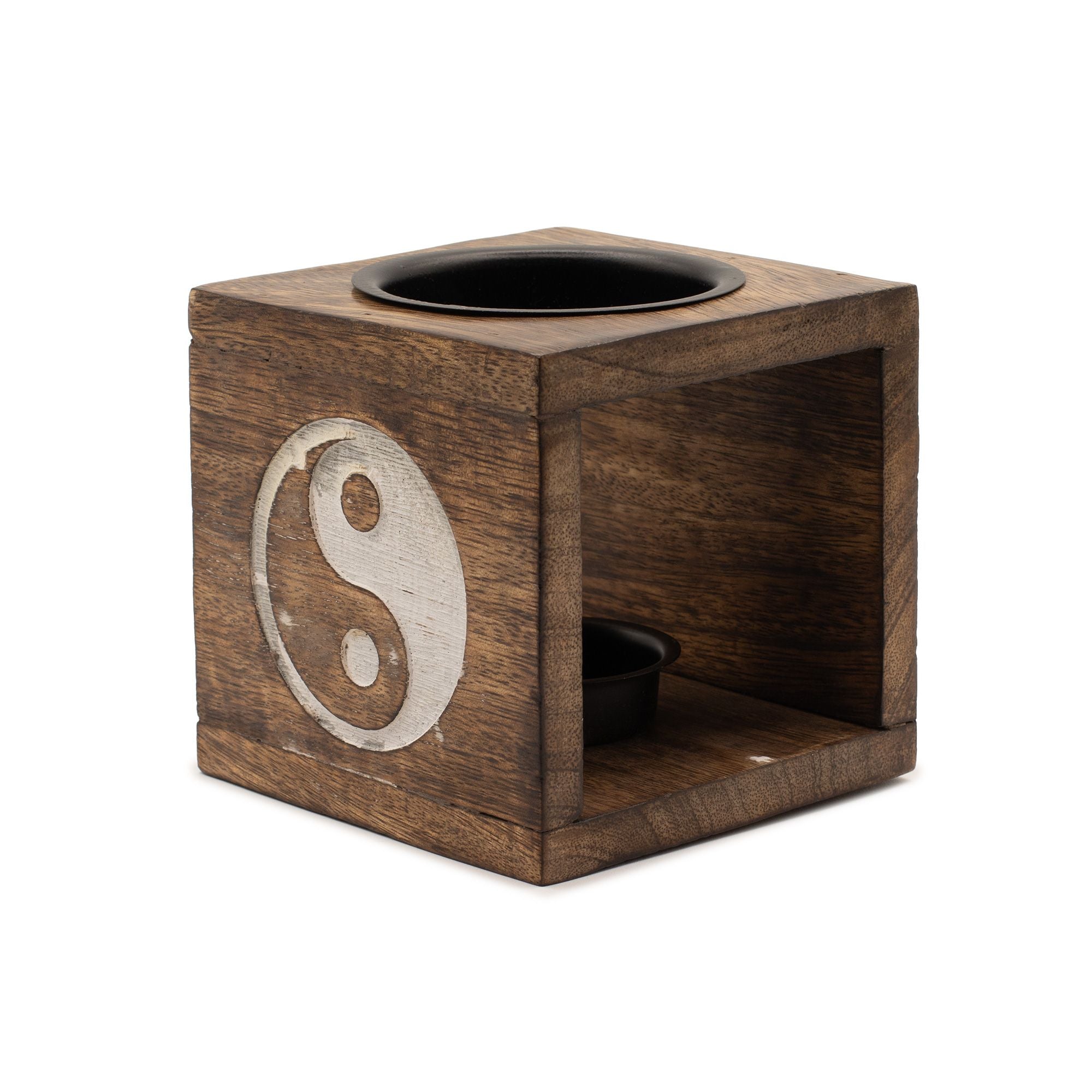 Quemador de aceite de madera de mango cuadrado - Yin Yang