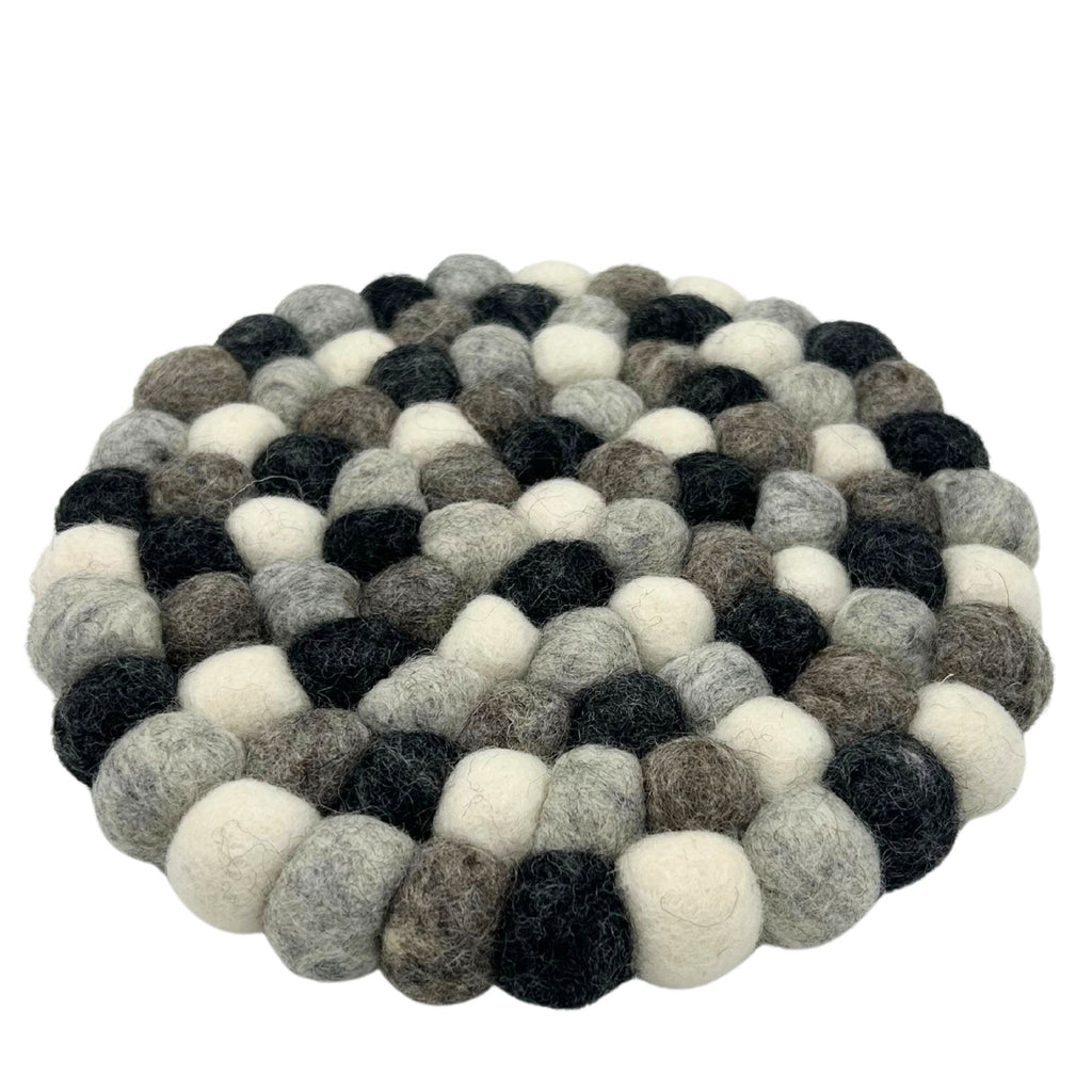 Mantel individual redondo de bolas de fieltro - 20 cm, color gris multicolor