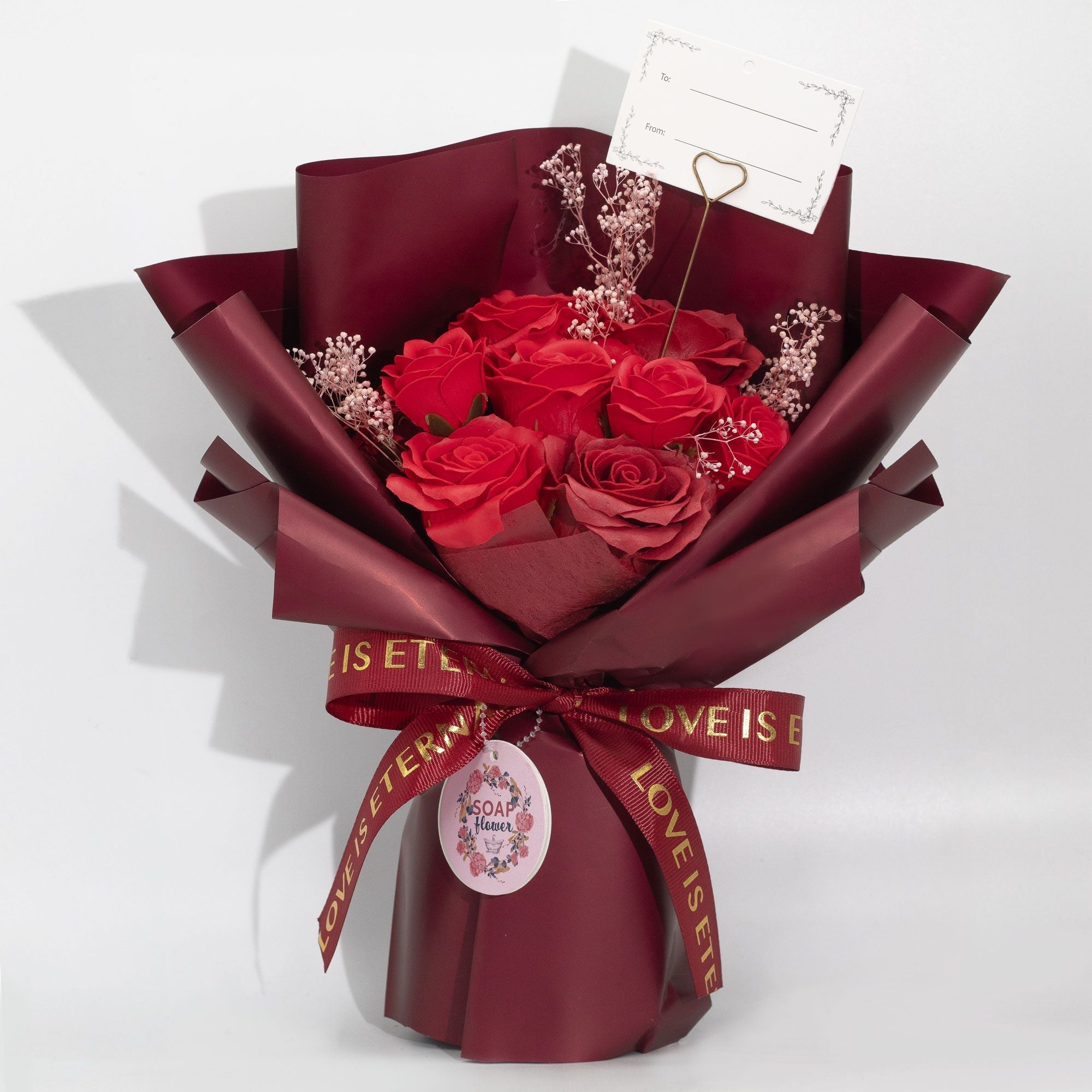 Ramo Grande de Flores de Jabón - El Amor es Eterno - Tarjeta de Regalo ( 3 modelos )