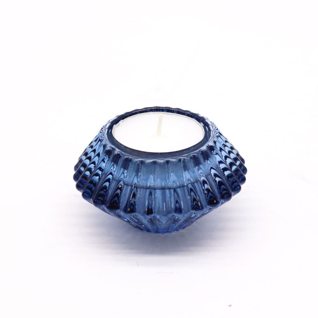 Portavelas reversible con diseño de flor para cena / vela de té - Azul