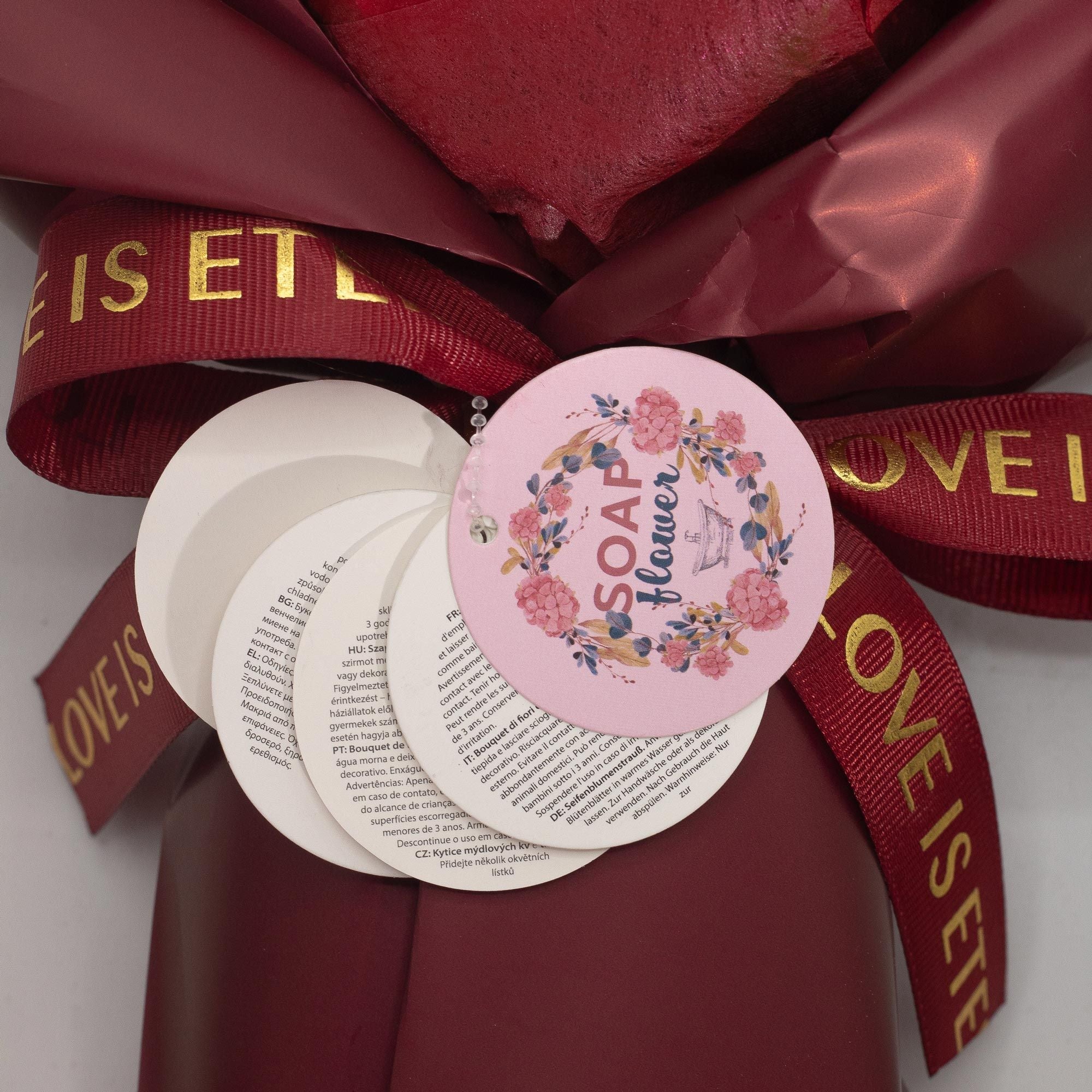 Ramo Grande de Flores de Jabón - El Amor es Eterno - Tarjeta de Regalo ( 3 modelos )