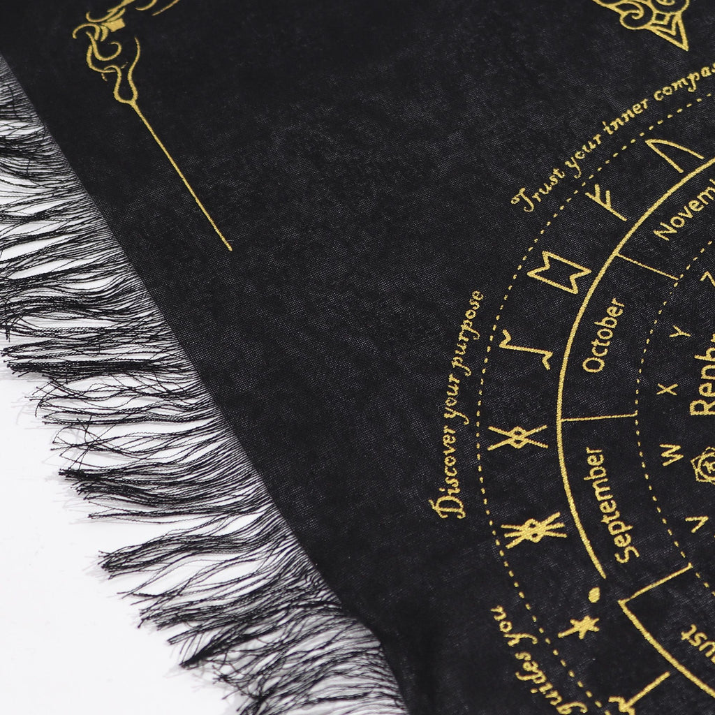 Tela de adivinación con péndulo de bruja antigua - Rostro del Sol - Negro y Oro