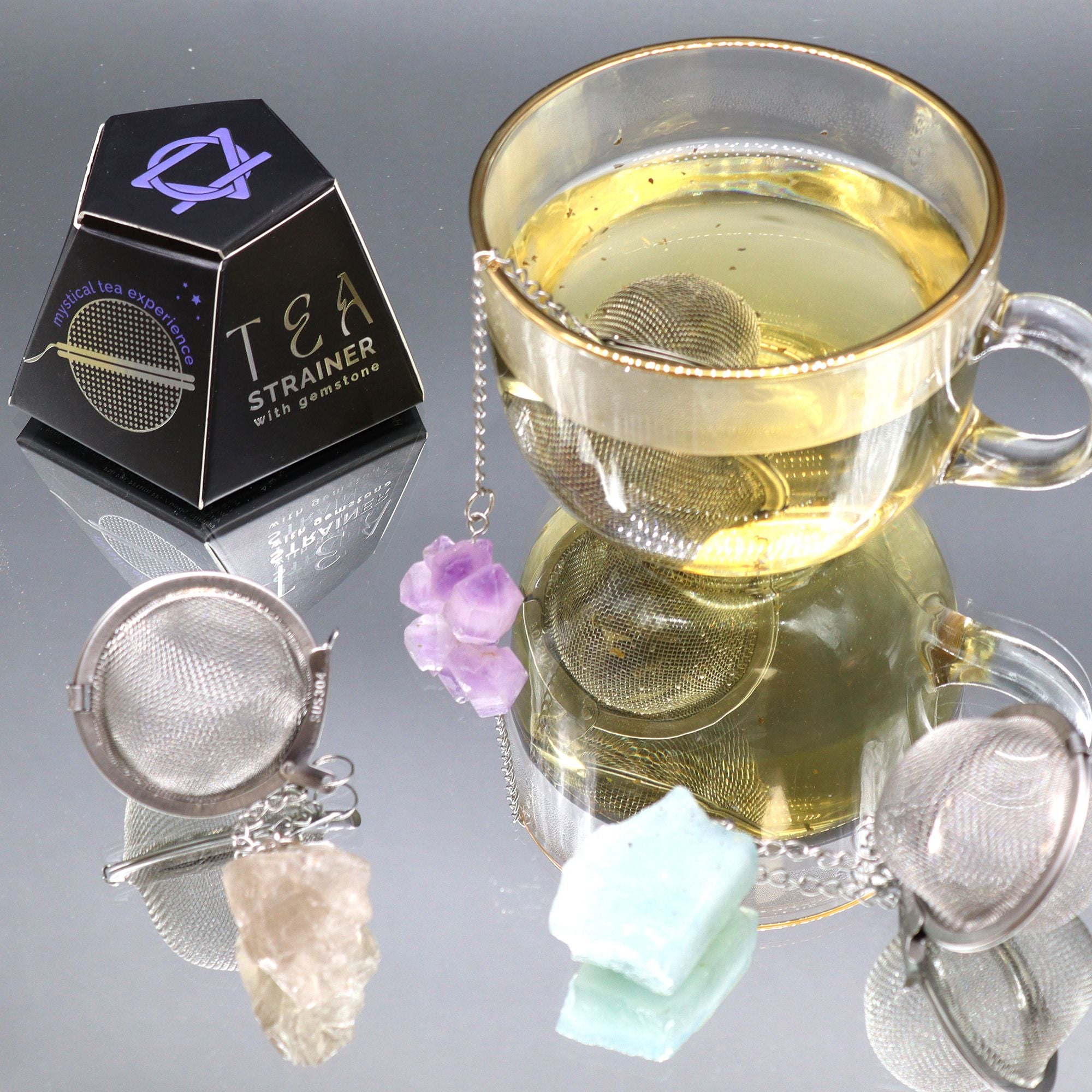 Colador de té de piedras preciosas de cristal crudo - Obsidiana negra