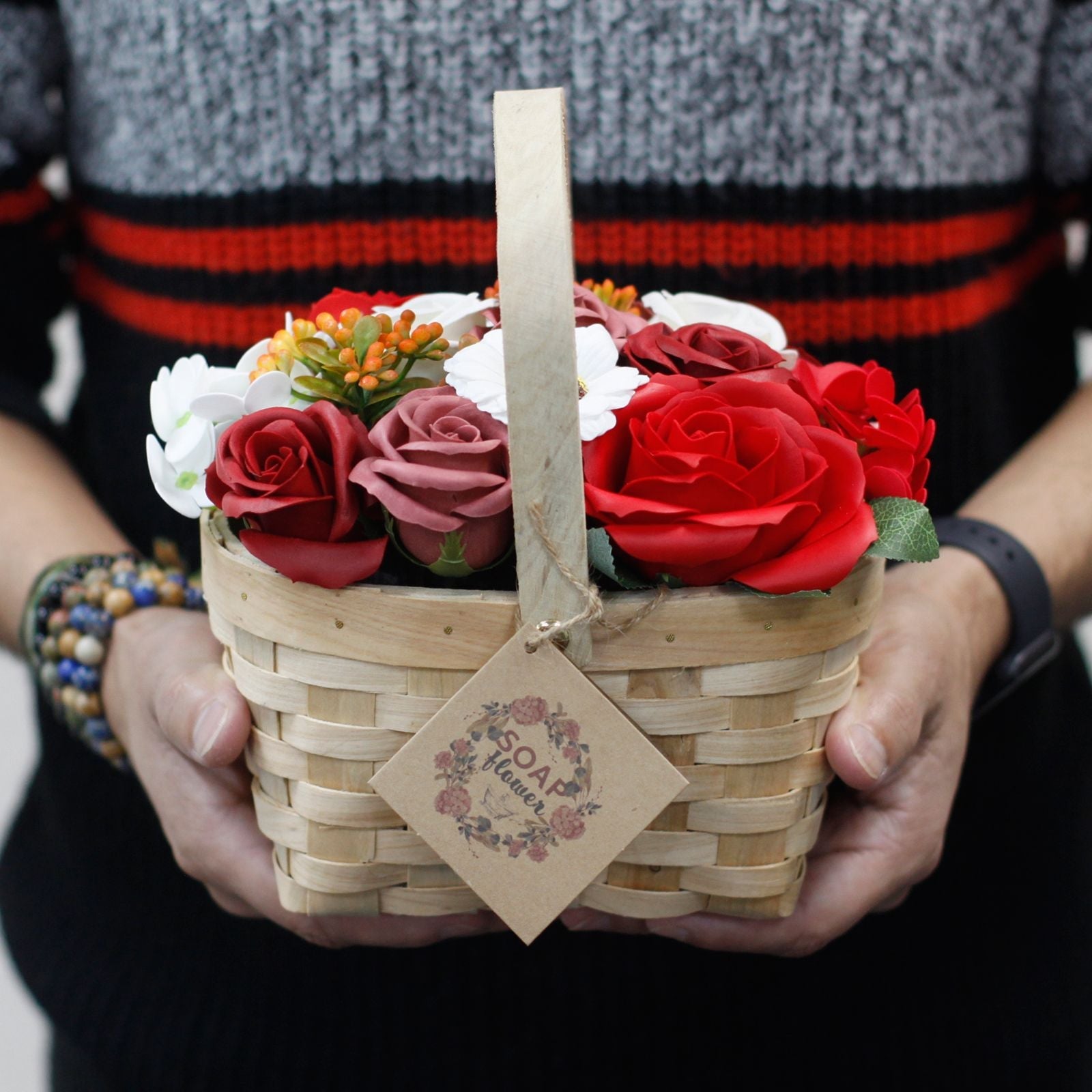 Ramo de Flores de Jabón en Cesta/Canasta de Mimbre ( 8 modelos )