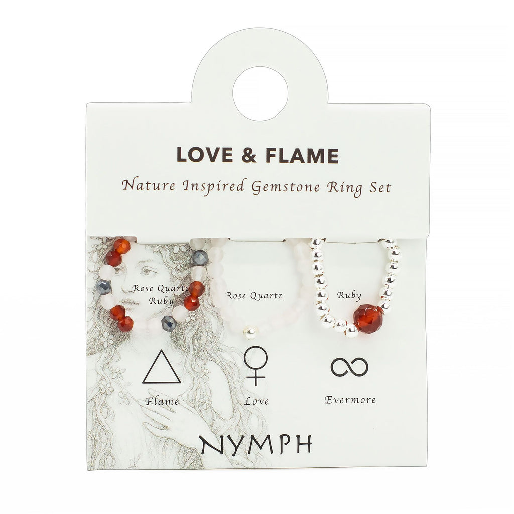 Conjunto de anillos de gema del espíritu ninfa - Amor y Fuego