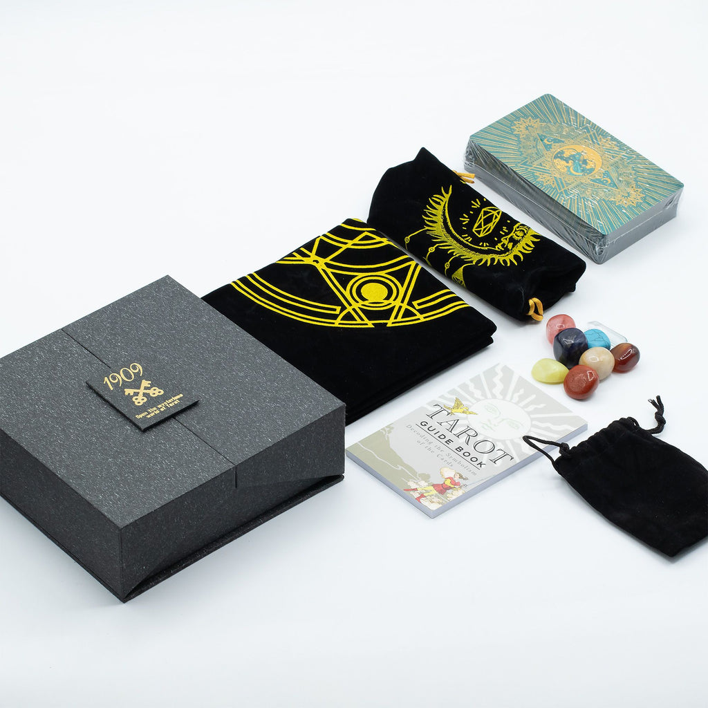 Tarjeta de Tarot con Foil en Oro y Turquesa - Conjunto de Regalo