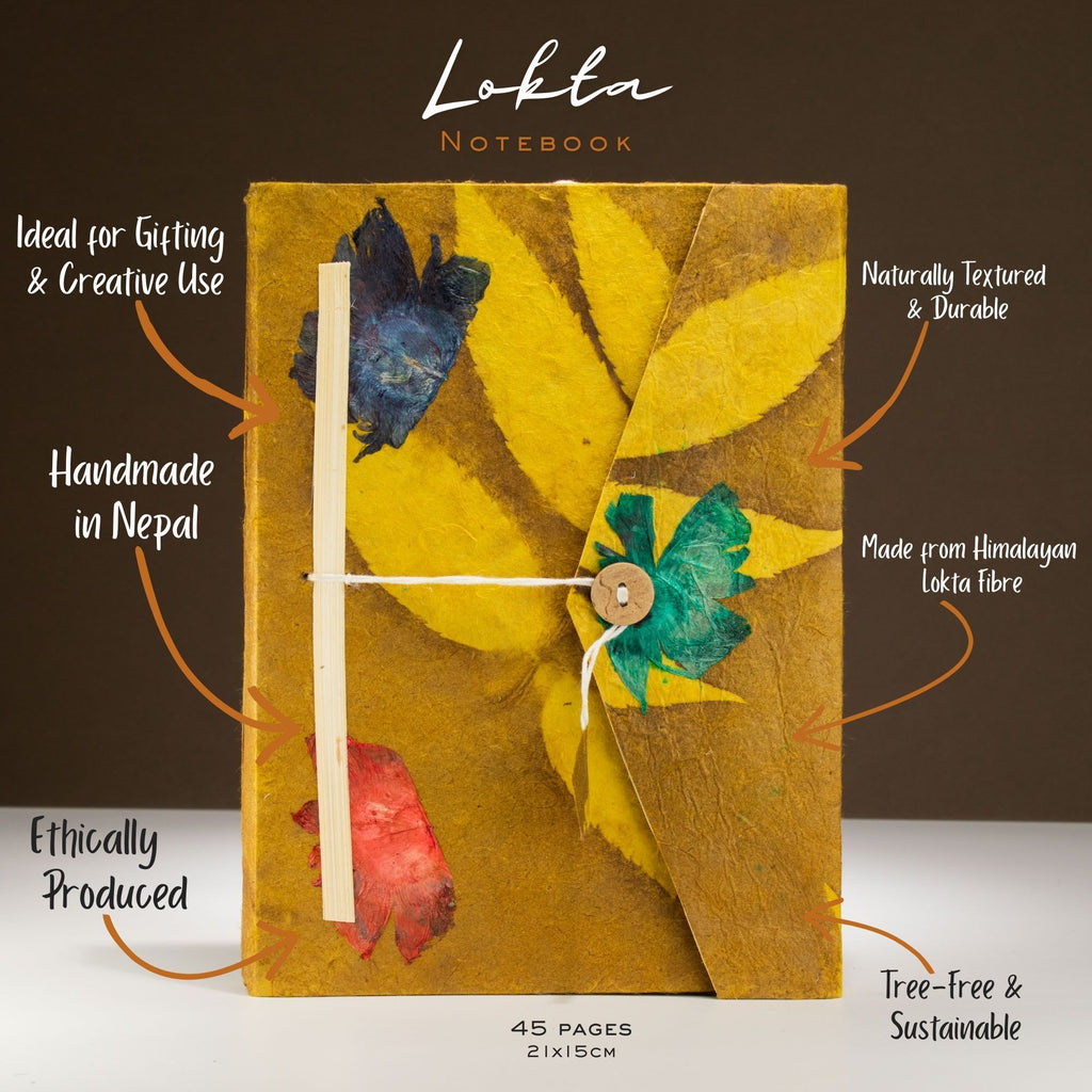 Lokta Bold Floral Notebook – Grande (21x15cm) – 45 hojas – Incluye marcapáginas – Oliva