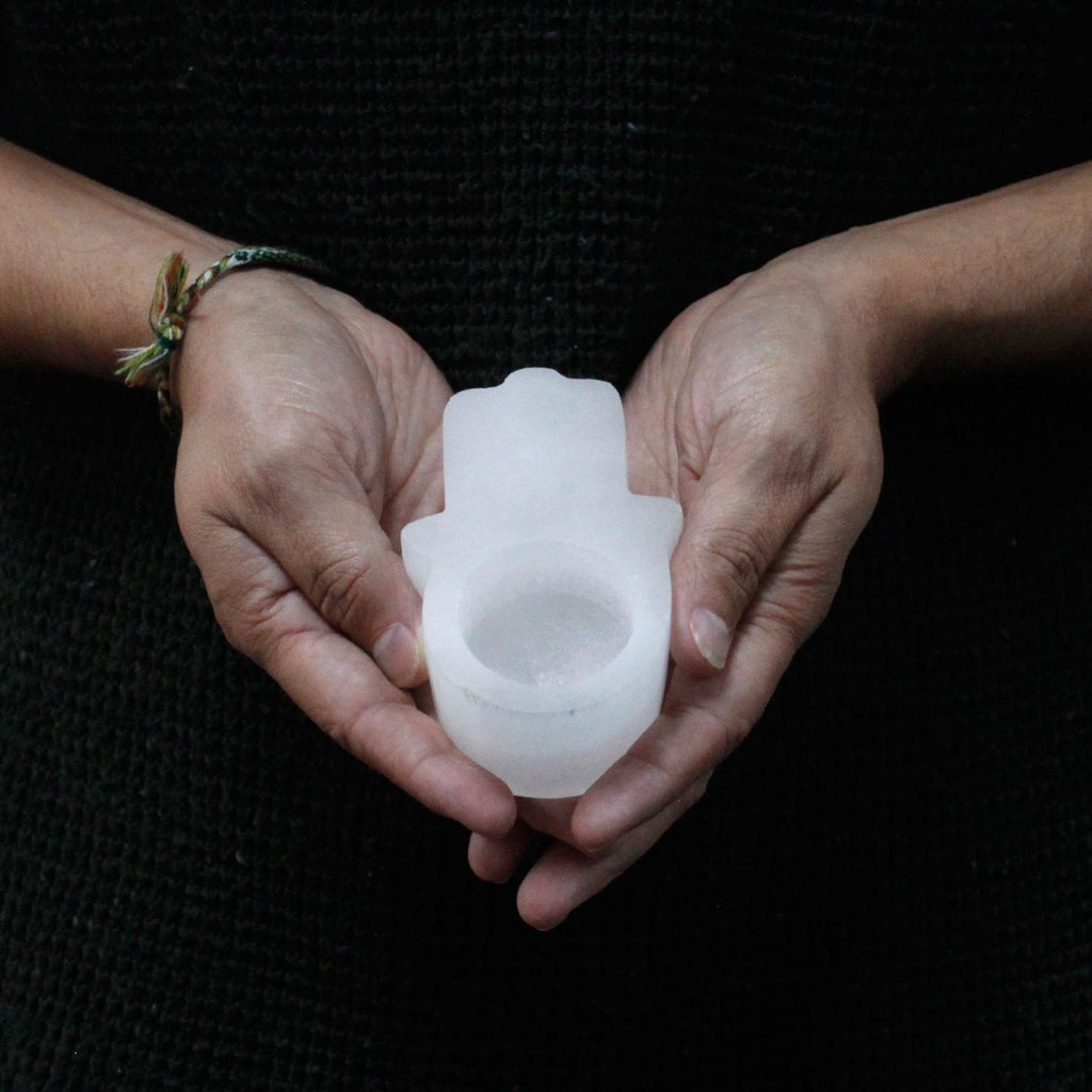 Candelero de Selenita Natural – Porta Velas de Energía y Luz ( 8 modelos diferentes )