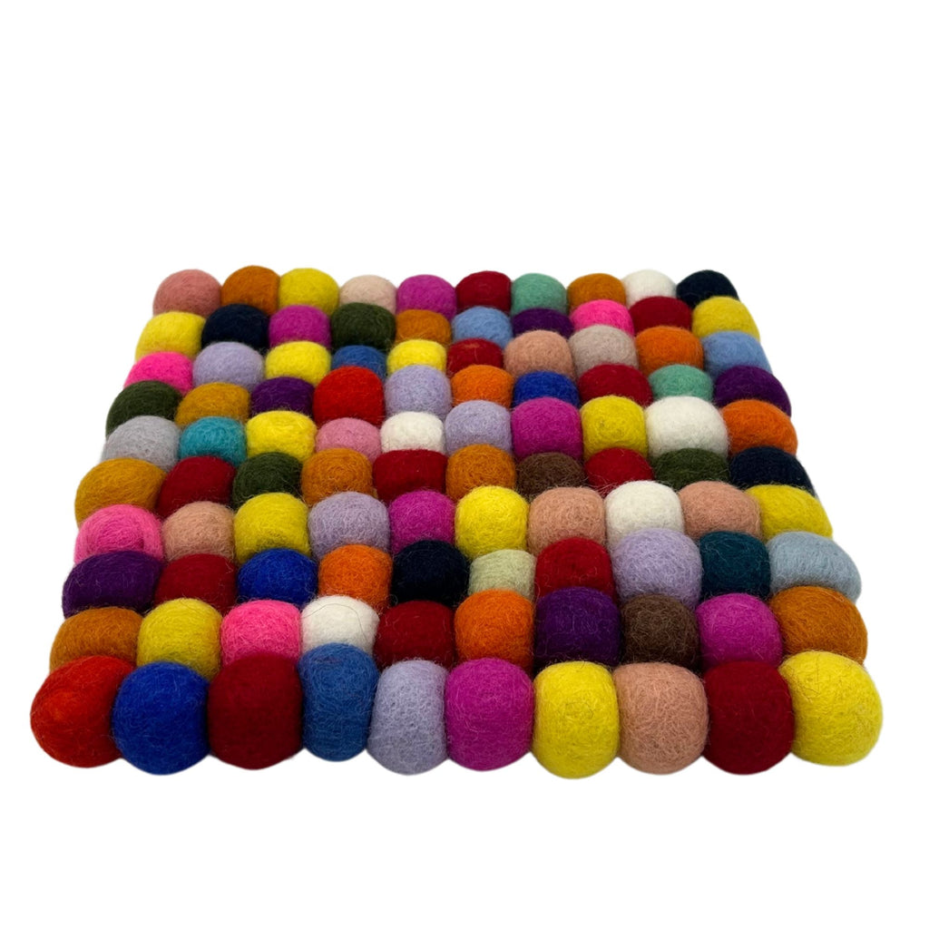 Mantel individual cuadrado de bolas de fieltro - 20 cm multicolor