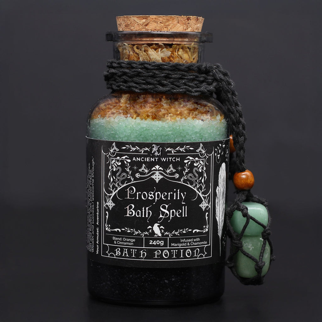 Poción Antiguo Hechizo de Baño de Bruja y amuleto de cristal de aventurina - prosperidad