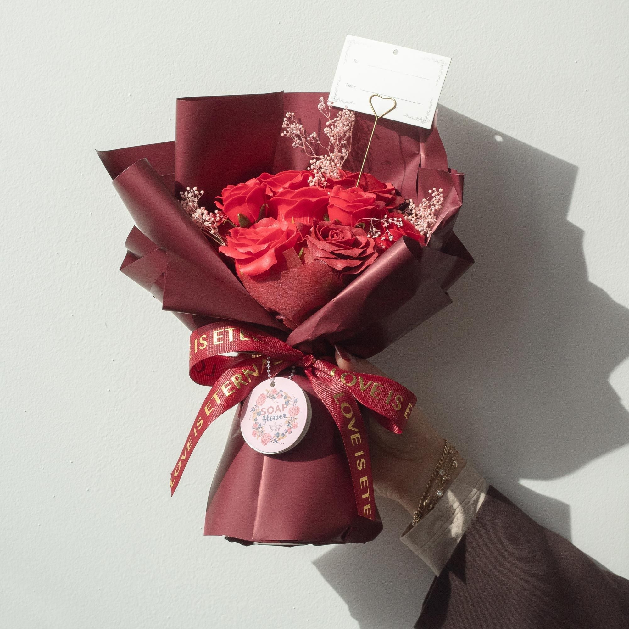 Ramo Grande de Flores de Jabón - El Amor es Eterno - Tarjeta de Regalo ( 3 modelos )