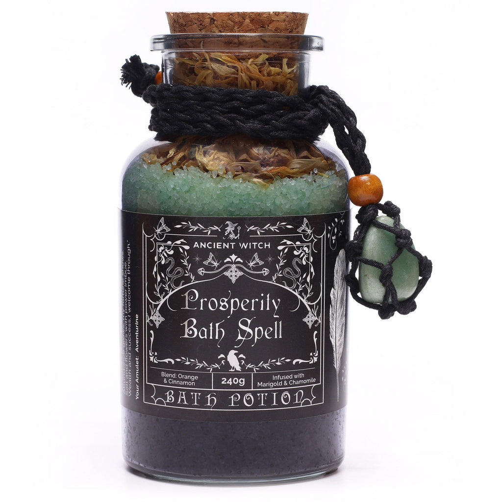 Poción Antiguo Hechizo de Baño de Bruja y amuleto de cristal de aventurina - prosperidad
