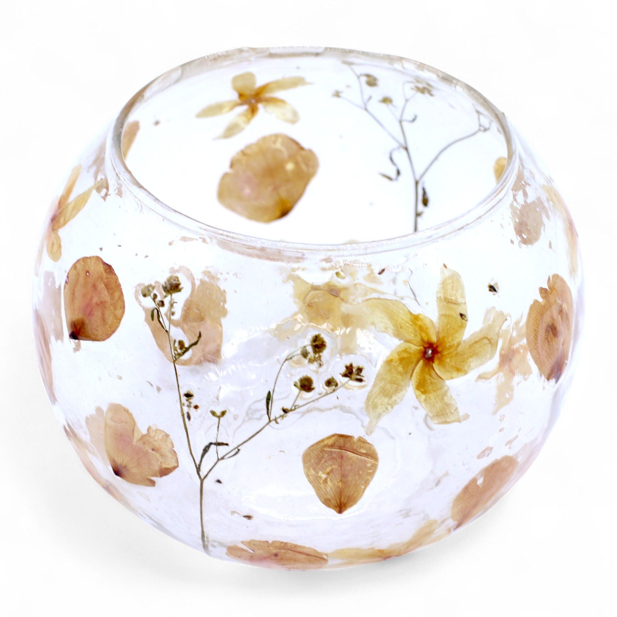 Portavelas de Cristal con Flores Prensadas – Decoración Natural ( 12 modelos diferentes )