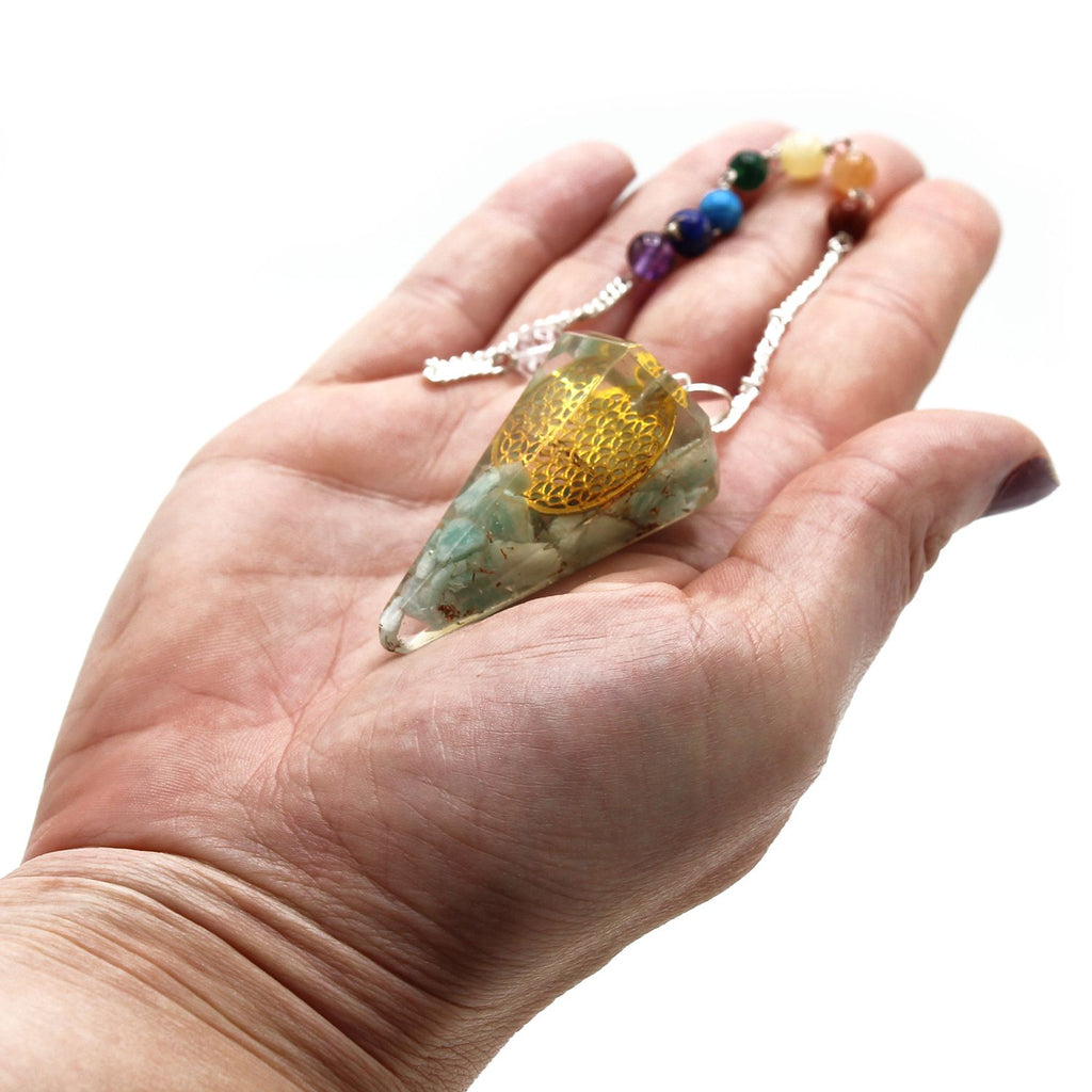 Péndulo de chakra del Poder de Orgonita - Flor de la vida