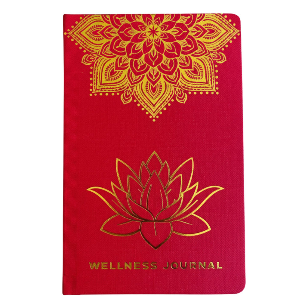 Diario de Bienestar Rojo - 120 páginas - Mandala dorado y loto