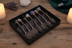 Set de 7 Cucharas de Bruja de Cristal con Piedra Preciosa de Bronce