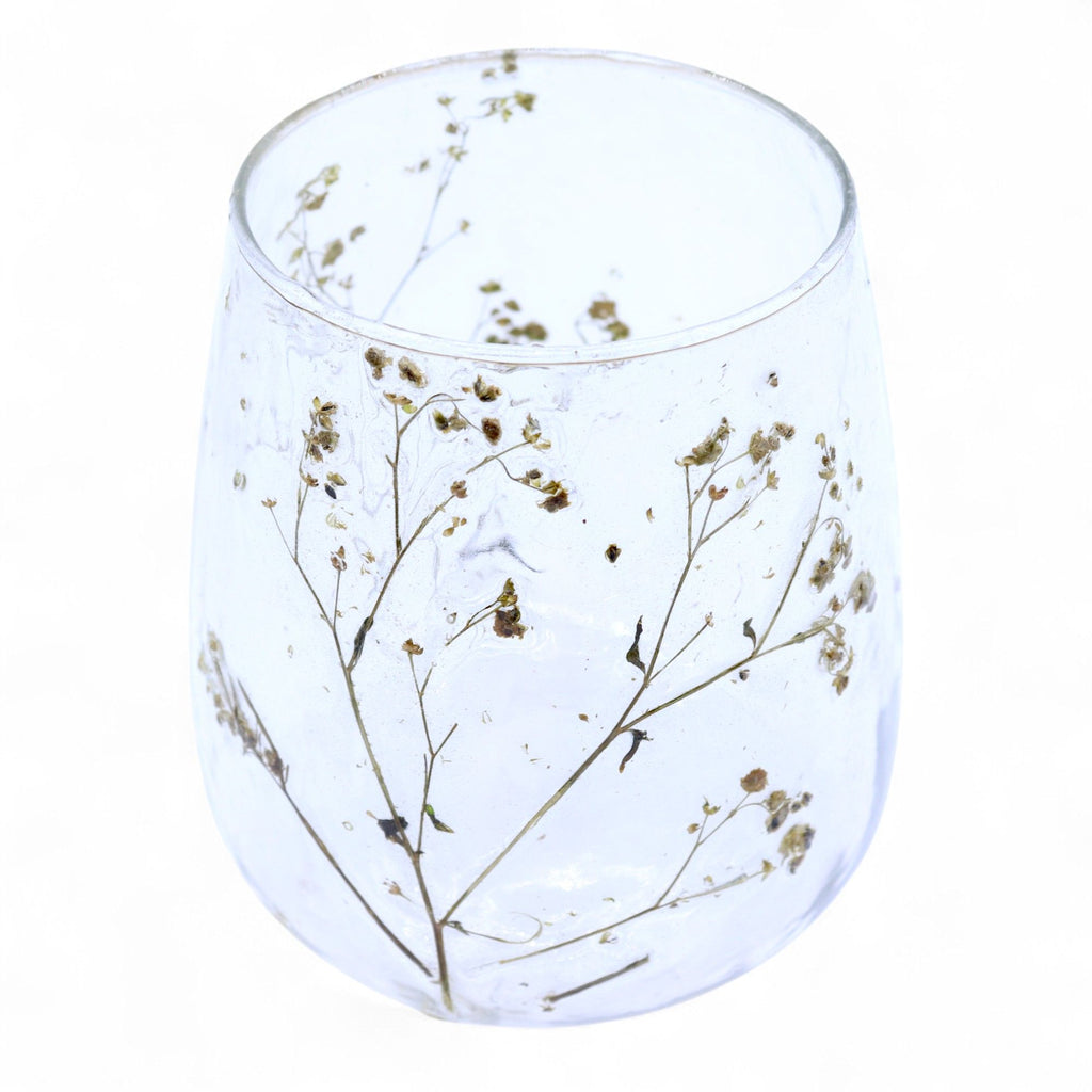 Portavelas de Vidrio floral natural - Jarrón - Margarita  - (12x11cm)