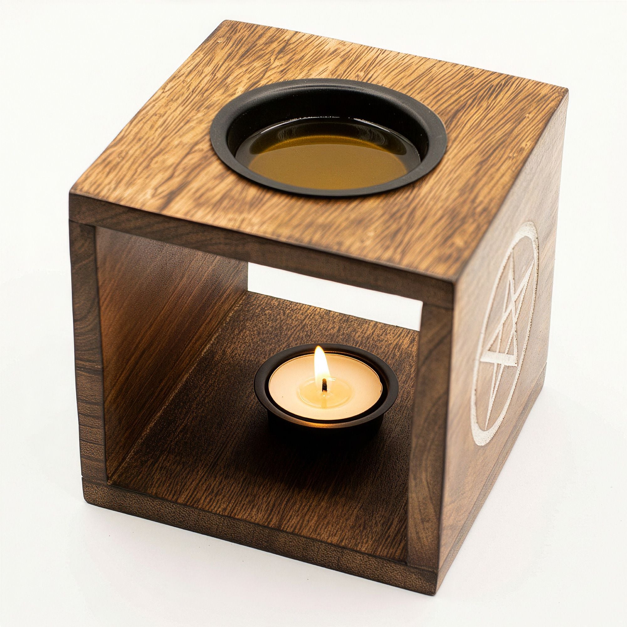 Gran quemador de aceite de madera de mango cuadrado - Árbol de la Vida