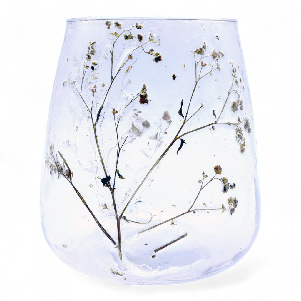 Portavelas de Vidrio floral natural - Jarrón - Margarita  - (12x11cm)