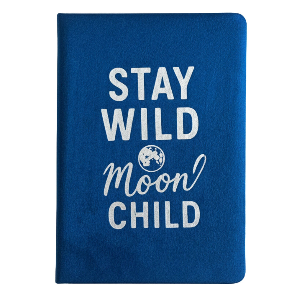 Cuaderno de terciopelo azul oscuro - 80 páginas - Mantente salvaje, hijo de la luna
