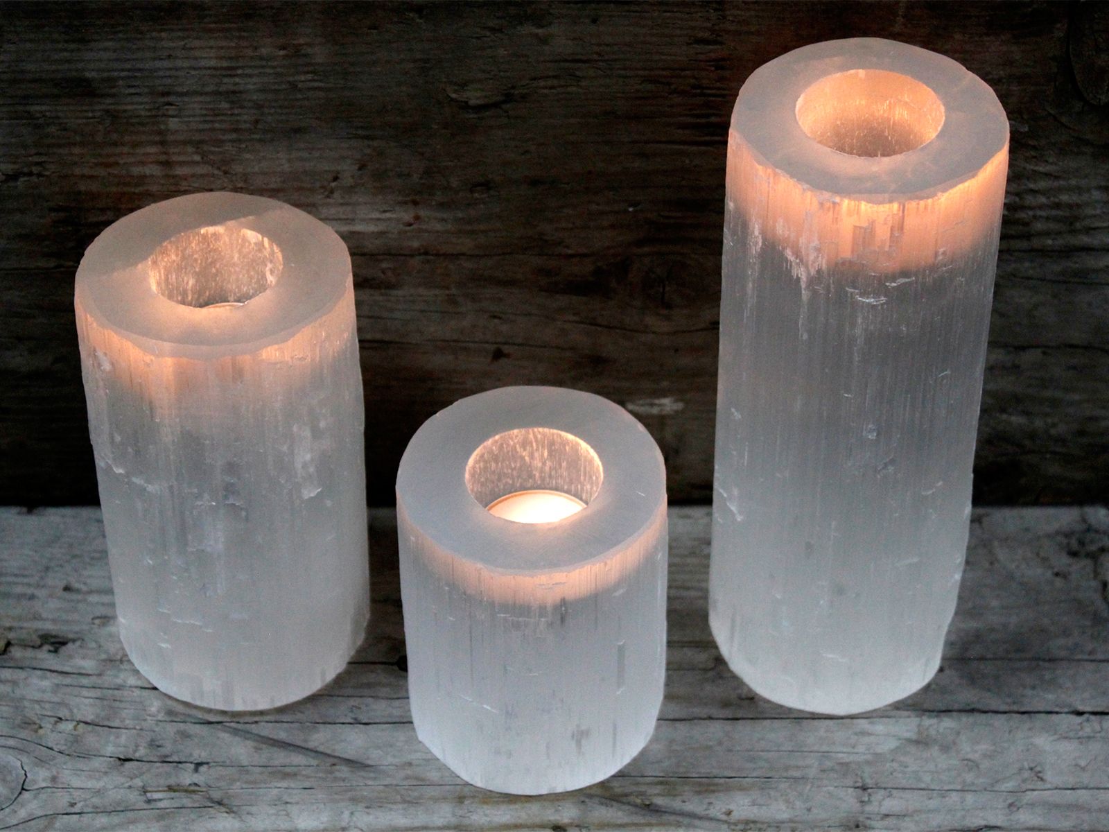 Candelero de Selenita Natural – Porta Velas de Energía y Luz ( 8 modelos diferentes )
