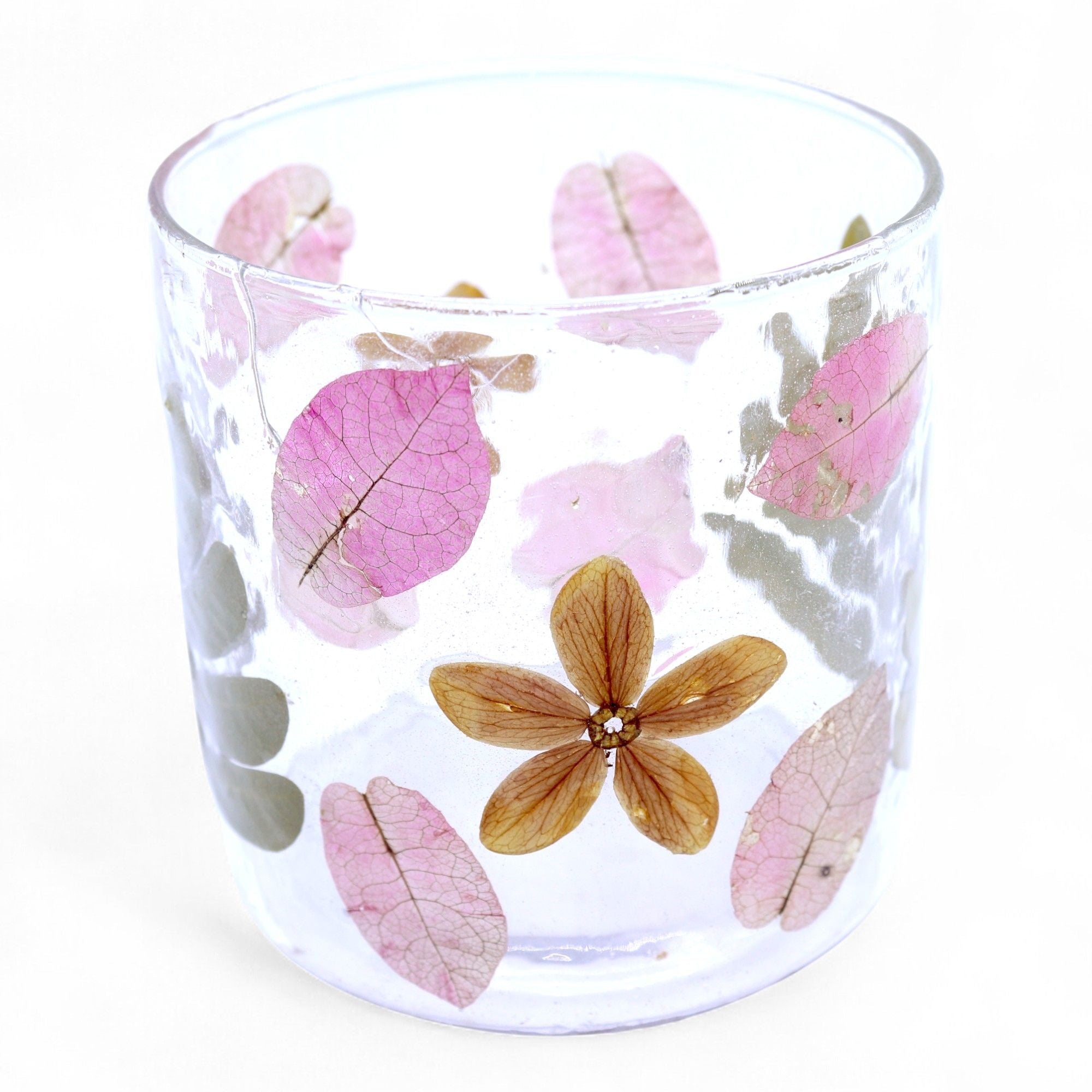Portavelas de Cristal con Flores Prensadas – Decoración Natural ( 12 modelos diferentes )